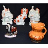 Collection of Staffordshire figures together with a continental figure and a Clews and Co vase
