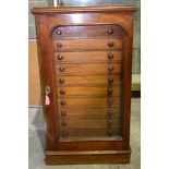 A Glass fronted Victorian 12 glass topped drawer specimen cabinet 88 x 50cm drawer 38 x43 cm