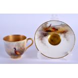 Royal Worcester demi tasse coffee cup and saucer painted with a brace of Pheasants by Jas. Stinton,