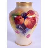 A ROYAL WORCESTER VASE painted with autumnal leaves and berries by K: Blake signed, shape 2491, dat