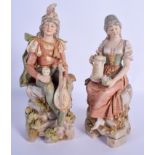 A LARGE PAIR OF ROYAL DUX PORCELAIN FIGURES modelled holding jugs and instruments. 30 cm high.