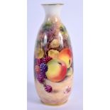 Royal Worcester vase painted with fruit by P. Stanley shape 2491/2, black mark. 14cm high.