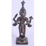 AN 18TH CENTURY INDO TIBETAN BRONZE FIGURE OF A BUDDHISTIC DEITY modelled upon a square base. 14 cm