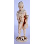 A LATE 19TH CENTURY JAPANESE MEIJI PERIOD CARVED IVORY OKIMONO modelled holding a trident. 18 cm hig