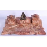 A LARGE ART DECO FRENCH MARBLE AND BRONZE DESK STAND. 45 cm x 25 cm.