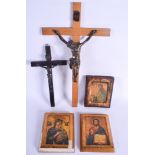 TWO VINTAGE CORPUS CHRISTI together with two icons. Largest 42 cm long. (5)