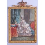 A LARGE ANTIQUE PAINTED IVORY PORTRAIT MINIATURE painted with a female within an interior. Image 15