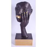 A CONTEMPORARY BRONZE SCULPTURE OF A FEMALE. 40 cm x 15 cm.