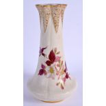 Late 19th c. Grainger Worcester ivory vase with reticulated neck painted with flowers. 18.5cm high