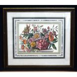 Framed colour lithograph of flowers 24 x 34cm