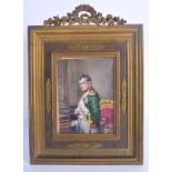 A LARGE 19TH CENTURY FRENCH PAINTED IVORY PORTRAIT MINIATURE within a gilt metal frame. 28 cm x 20 c