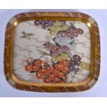 A 19TH CENTURY JAPANESE MEIJI PERIOD SATSUMA TRAY painted with birds in flight. 24 cm x 19 cm.