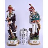 A LARGE PAIR OF 1950S CONTINENTAL PORCELAIN FIGURES OF SOLDIERS Naples style. 32 cm high.