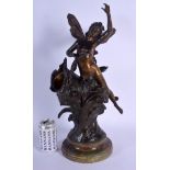 Auguste Moreau (1834-1917) Gilt bronze, Winged maiden. 50 cm high.