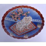 A RARE 19TH CENTURY JAPANESE MEIJI PERIOD IMARI SCALLOPED DISH painted with a central cat. 25 cm x 2