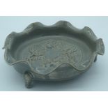 A Chinese carved Celadon three legged porcelain censer carved with dragons and beasts 6 x 20cm
