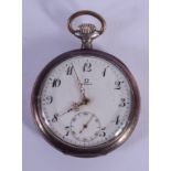 AN OMEGA SILVER POCKET WATCH. 5 cm diameter.