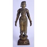 A FINE 18TH CENTURY INDIAN BRONZE FIGURE OF A BUDDHISTIC DEITY well modelled standing upon a square