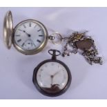 TWO ANTIQUE SILVER POCKET WATCHES. 5 cm diameter. (2)