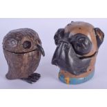 TWO CONTEMPORARY COLD PAINTED BRONZE INKWELLS. 10 cm x 6 cm. (2)
