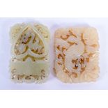 TWO EARLY 20TH CENTURY CHINESE CARVED JADE PLAQUES Late Qing. 5 cm diameter. (2)