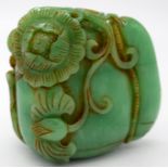 A carved jade bolder decorated with foliage 7 x 7 cm.