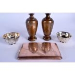 A PAIR OF 19TH CENTURY JAPANESE BRONZE NAGOYA VASES together with two silver bowls etc. (5)