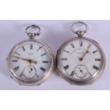TWO ANTIQUE SILVER POCKET WATCHES. 4.75 cm diameter. (2)