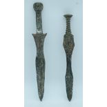 Two Chinese bronze swords 38cm (2).