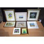 Group of pictures mostly watercolours, Gouache and a Thorburn print various artists (8)./