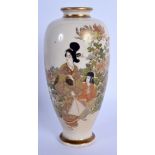 A LATE 19TH CENTURY JAPANESE MEIJI PERIOD SATSUMA VASE painted with geisha within landscape. 16 cm h