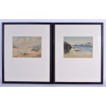 David C Pratt (20th Century) Watercolours, Pair of Coastal scenes. Image 15 cm x 19 cm.