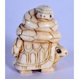 AN EARLY 20TH CENTURY JAPANESE MEIJI PERIOD CARVED IVORY NETSUKE formed as a tortoise and snake. 5 c