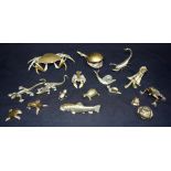 A collection of brass fogs, insects and crustaceans. (Qty)