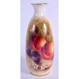 Royal Worcester vase painted with fruit by Ayrton, signed, shape 2491, date code 1932. 14.5cm high