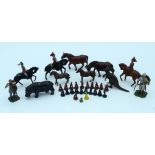 A collection of vintage lead and metal animals and soldiers . (qty)