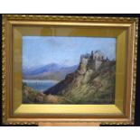 Edgar E West (1857-1892) Watercolour Cliff top Castle 47 x 65cm.
