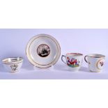 AN EARLY 19TH C. FACTORY Z, COFFEE CUP WITH A ROSE, teabowl with an urn, a saucer with a ship and a