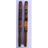 A PAIR OF WILLIAM IV SPECIAL CONSTABLE POLICE TRUNCHEONS. 46 cm long.