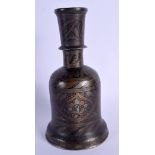 A 19TH CENTURY MIDDLE EASTERN BRONZE HOOKAH PIPE BASE decorated with foliage. 24 cm high.