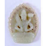 A CHINESE CARVED GREEN JADE BUDDHISTIC PLAQUE 20th Century. 4.5 cm x 5.5 cm.