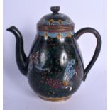 A LATE 19TH CENTURY JAPANESE MEIJI PERIOD CLOISONNE ENAMEL TEAPOT AND COVER decorated with motifs. 1
