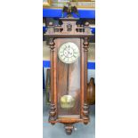 A LARGE ANTIQUE VIENNA REGULATOR CLOCK with bird terminal. 125 cm x 40 cm.