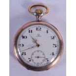 AN OMEGA SILVER POCKET WATCH. 5 cm diameter.