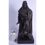 A LARGE 19TH CENTURY EUROPEAN BRONZE BUST OF A STANDING MALE modelled wearing wolf skin. 45 cm high.
