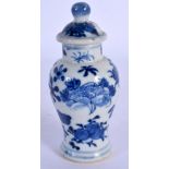 A 19TH CENTURY CHINESE BLUE AND WHITE MINIATURE VASE AND COVER Qing. 9.5 cm high.