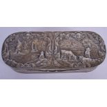 A 19TH CENTURY DUTCH TOBACCO BOX AND COVER decorated with figures. 200 grams. 14.5 cm wide.