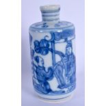 A 19TH CENTURY CHINESE BLUE AND WHITE PORCELAIN SNUFF BOTTLE bearing Yongzheng marks to base. 9.5 cm