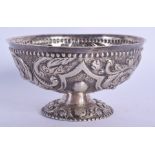 A 19TH CENTURY EUROPEAN EMBOSSED SILVER SUGAR BOWL decorated with motifs. 125 grams. 12 cm diameter.