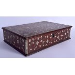 A LARGE 19TH CENTURY ANGLO INDIAN IVORY INLAID HARDWOOD BOX decorated with scrolling foliage and vin